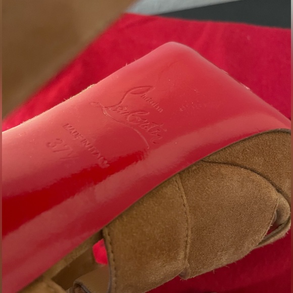 Louboutin brown suede sandal ankle wrap bootie 37.5 - Picture 15 of 15